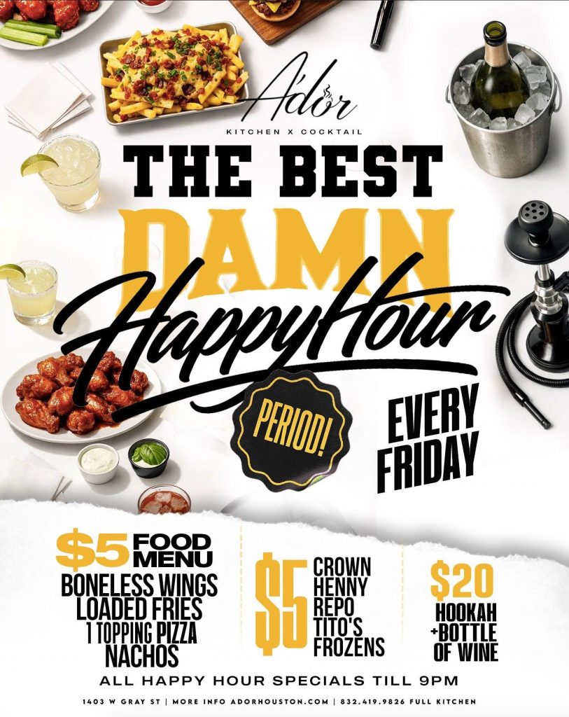 Ador The Best Damn Happy Hour flyer